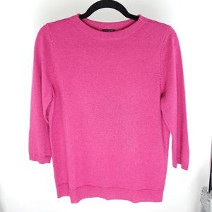 Talbots Petites 100% Cashmere Pink/Fuschia 3/4 Sleeve Crewneck Sweater LP
